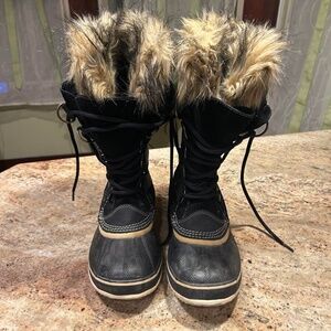 Sorel Joan of Arctic Fur Winter Snow Boots Size 8.5 Black